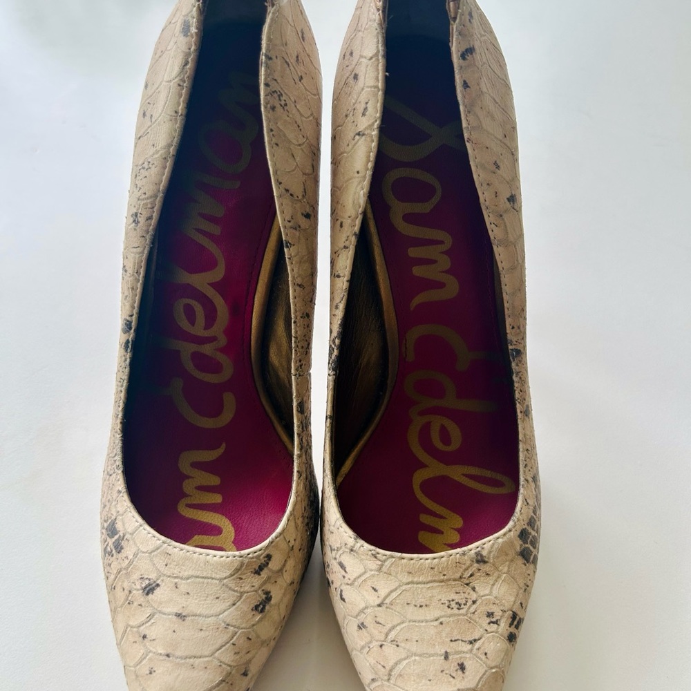 Sam Edelman Cream Snakeskin Heels